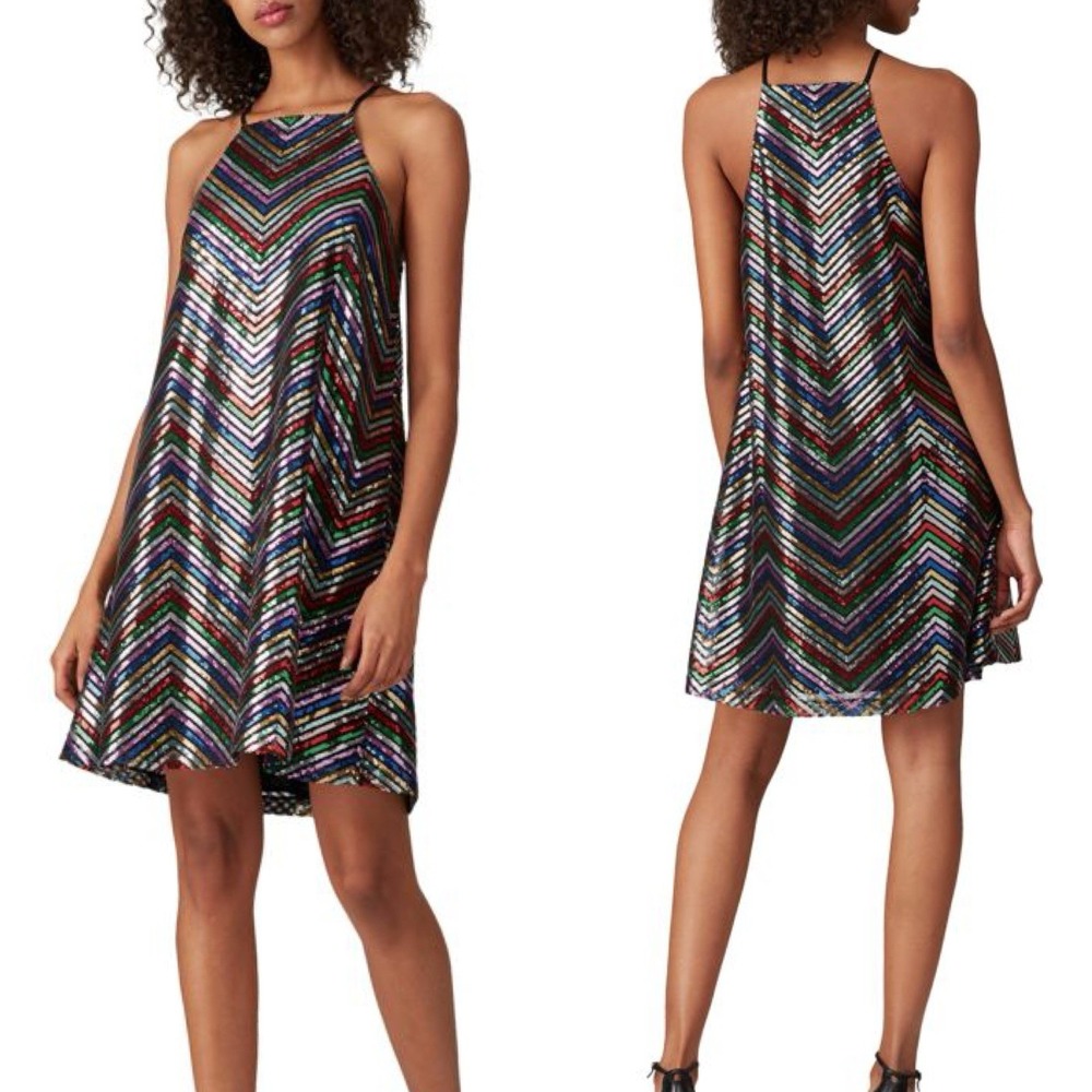 Amanda Uprichard Halette Multicolor Sequin Chevron Sleeveless A-Line‎ Dress M